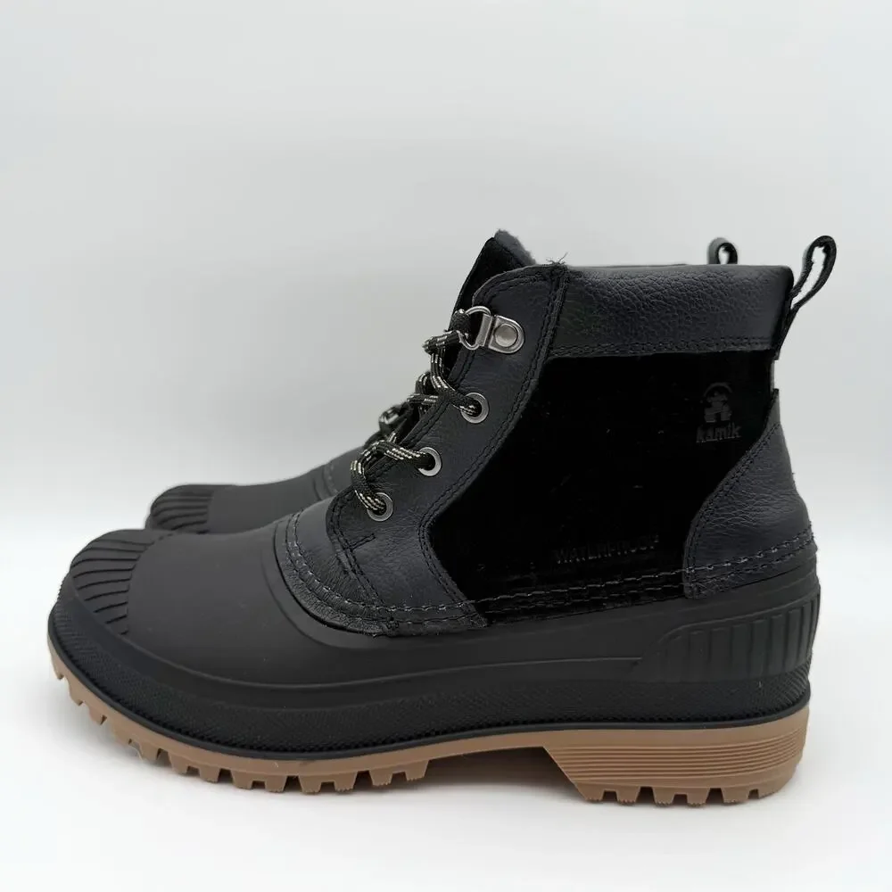 Kamik Mens Hemlock Lo Winter Boots US 8 Black Leather Waterproof Insulated NIB